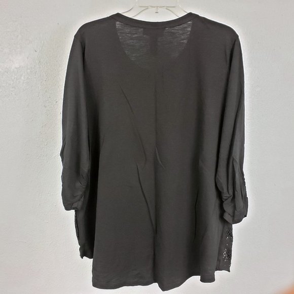 Style & Co Women's 2X Black Henley Style Sequined Lace Crochet Shirt Top Blouse - Picture 9 of 12